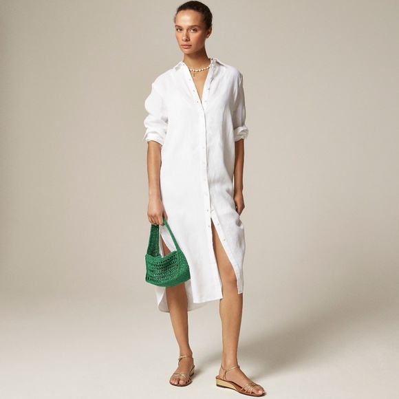 NWT!! J. CREW Tunic Shirtdress Linen Solid White Dress Shirt Dress Medium - Picture 1 of 16
